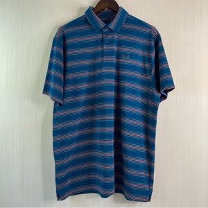 Under Armour Men's Loose HeatGear Short Sleeve Blue/Orange Striped Polo XL